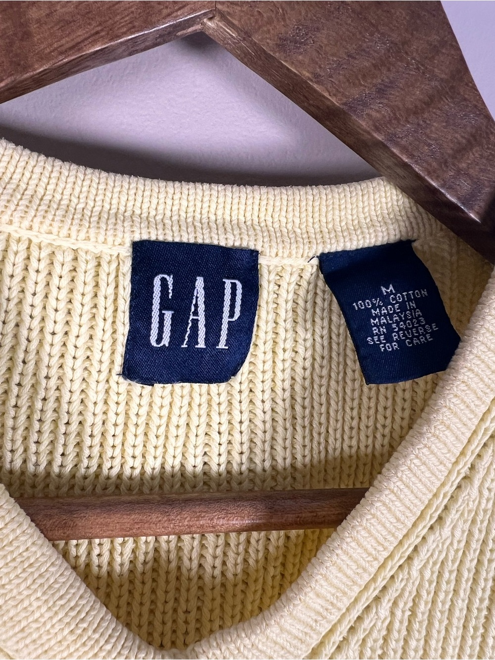 VTG GAP Butter Yellow Chunky Ribbed Short Sleeve Sweater Womens M 90s Preppy - Picture 3 of 6